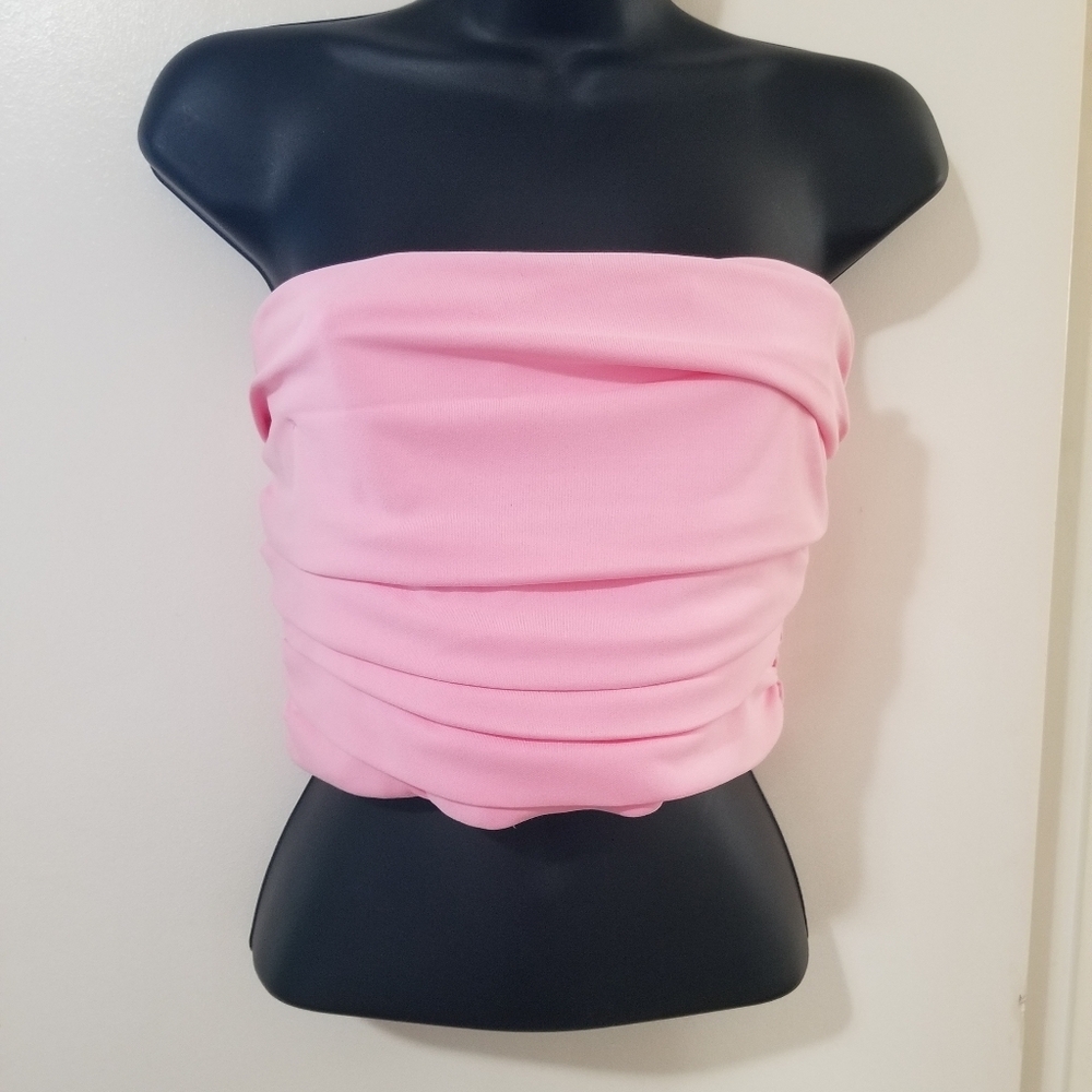 Zara Pink Ruched Bandeau Top Size Small